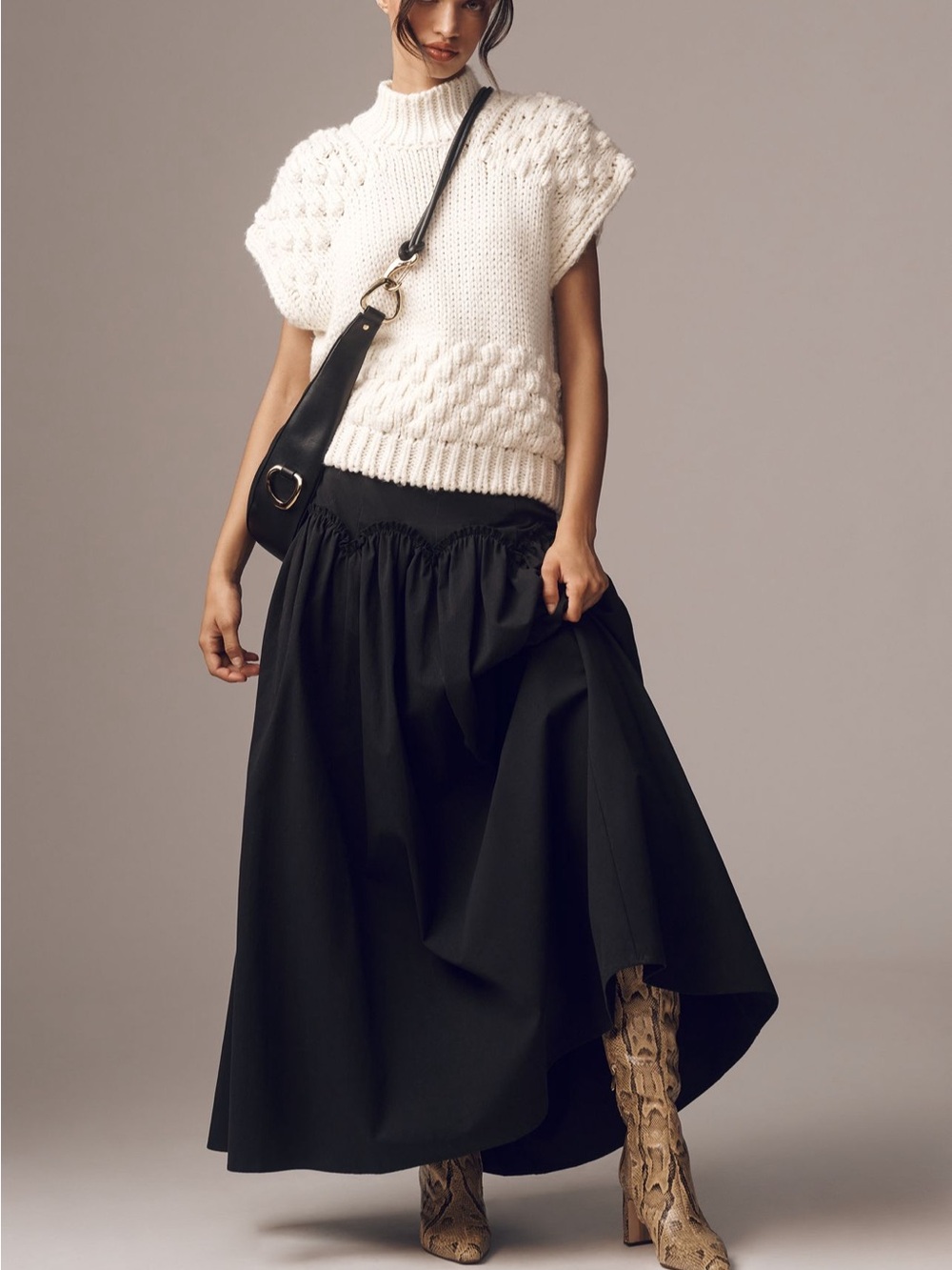 Elegant Black Maxi Skirt with Gathered Waist